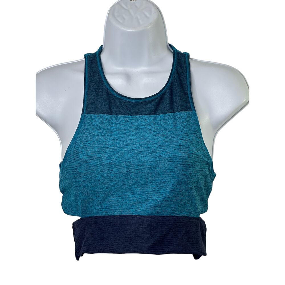 Outdoor Voices Bra Blue Tri-tone Slashback Crop Top Sports Bra Size Small